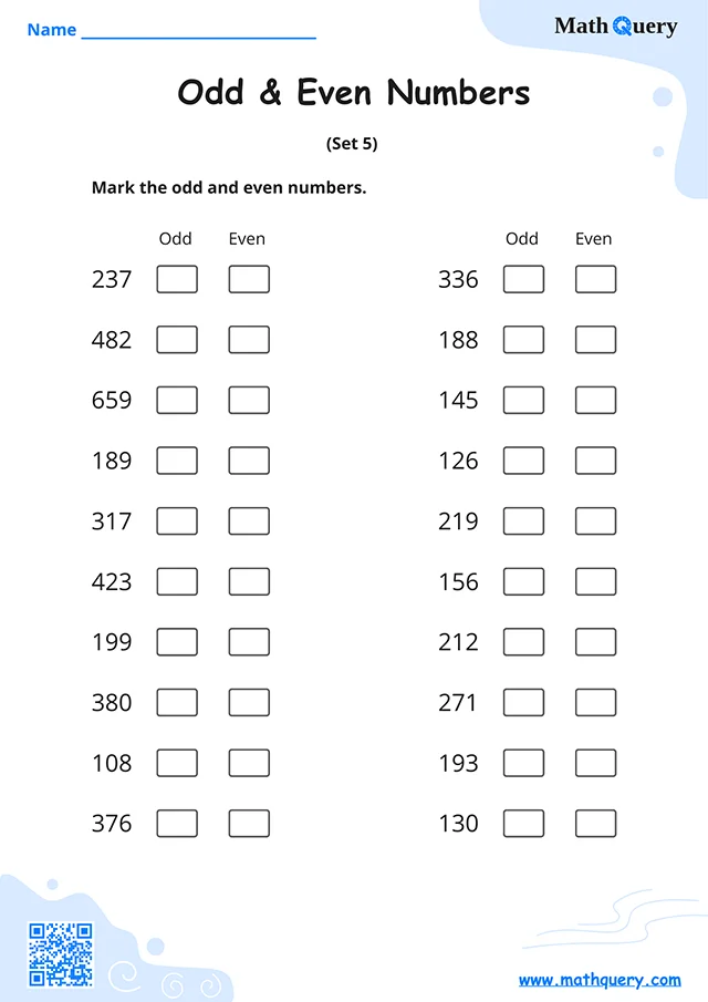 Preview of odd and even numbers worksheet set 5.