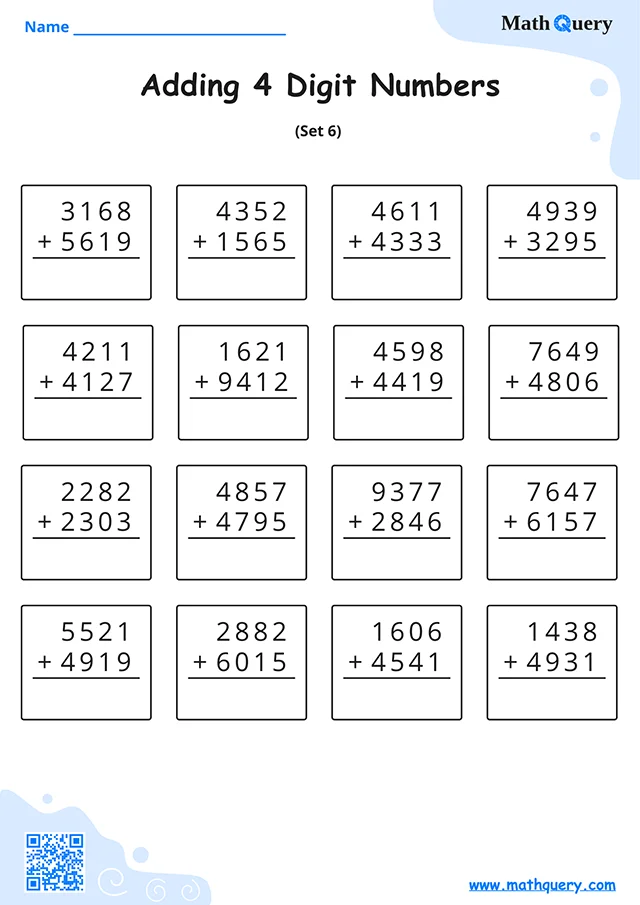 Preview of 4-digit addition worksheet set 6.