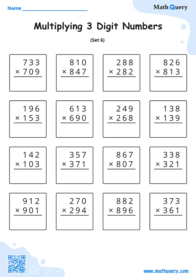 Preview of 3-digit multiplication worksheet set 6.