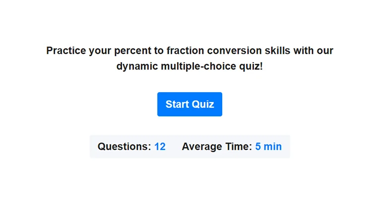 Preview of percent to fraction quiz.