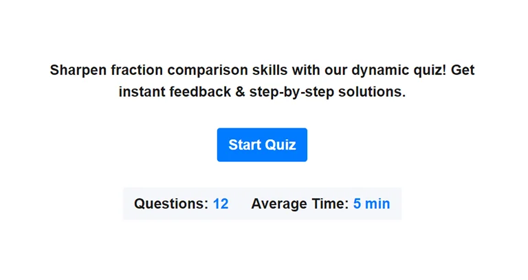 Preview of comparing fractions quiz.