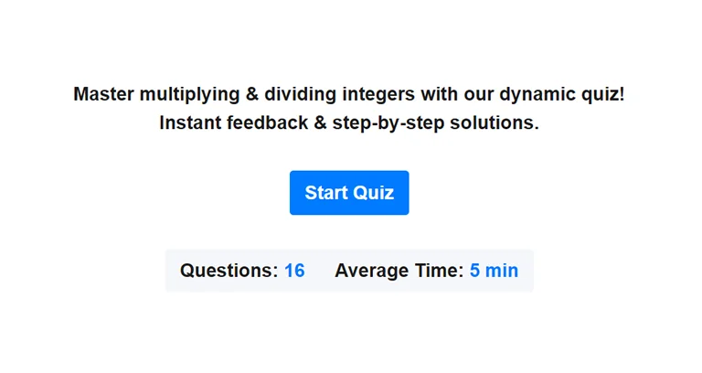 Preview of multiplying and dividing integers quiz.