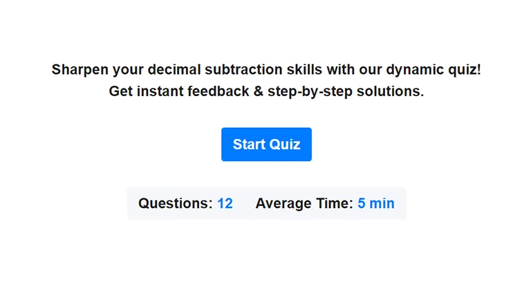 Preview of subtracting decimals quiz.