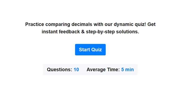 Preview of comparing decimals quiz.