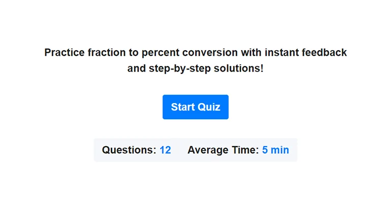 Preview of fraction to percent quiz.