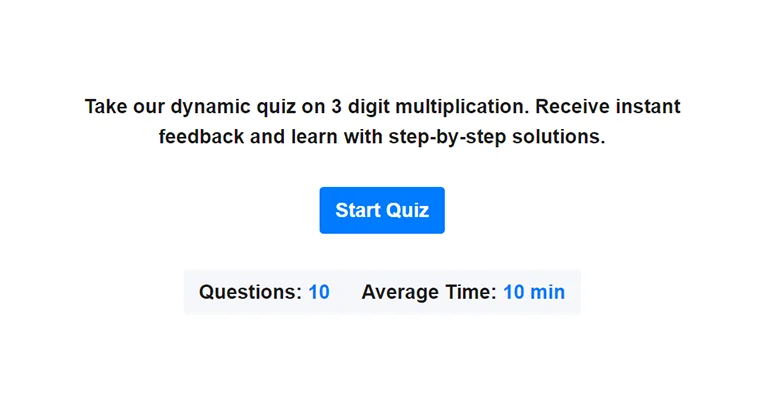 Preview of 3-digit multiplication quiz.