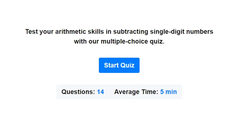 Preview of single digit subtraction quiz.