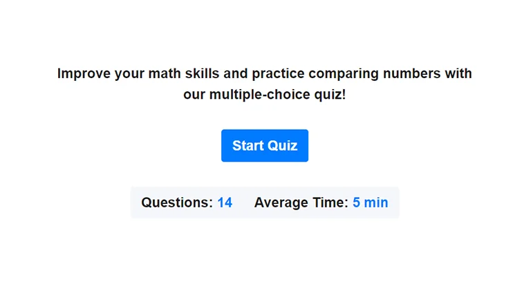 Preview of comparing numbers quiz.