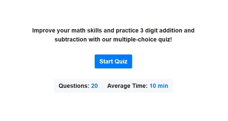 Preview of 3-digit addition and subtraction quiz.