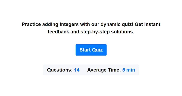 Preview of adding integers quiz.