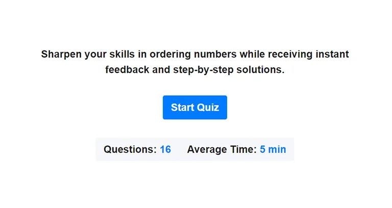 Preview of ordering numbers quiz.