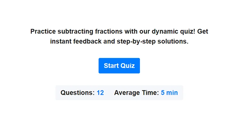 Preview of subtracting fractions quiz.