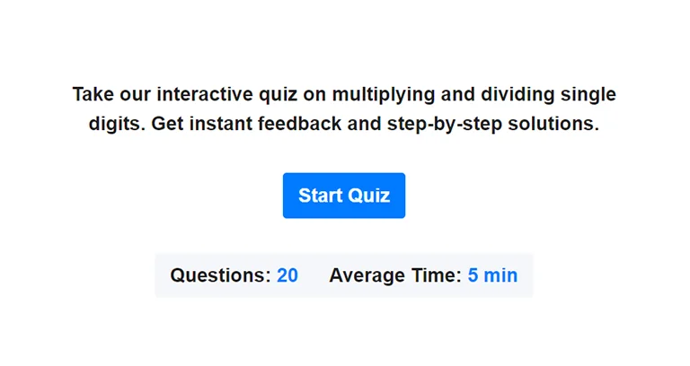 Preview of single digit multiplication and division quiz.