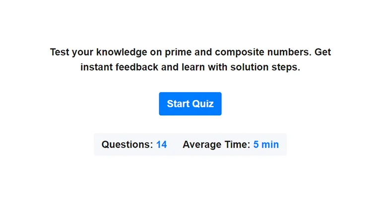 Preview of prime and composite numbers quiz.