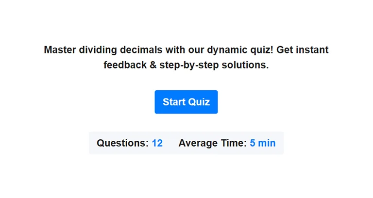 Preview of dividing decimals quiz.