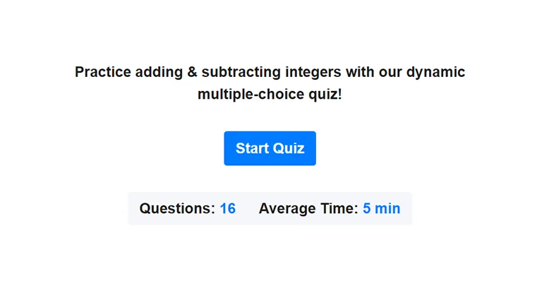 Preview of adding and subtracting integers quiz.