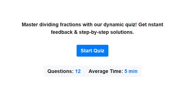 Preview of dividing fractions quiz.