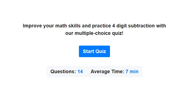 Preview of 4-digit subtraction quiz.