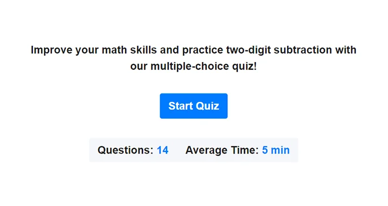 Preview of 2-digit subtraction quiz.