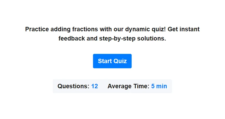 Preview of adding fractions quiz.