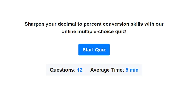 Preview of decimal to percent quiz.