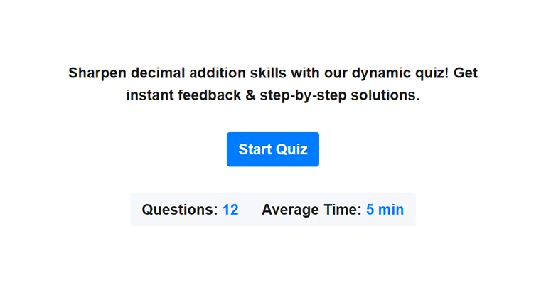 Preview of adding decimals quiz.