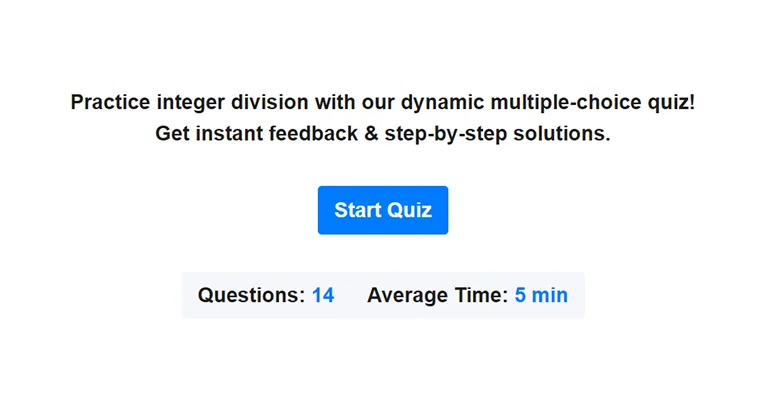 Preview of dividing integers quiz.