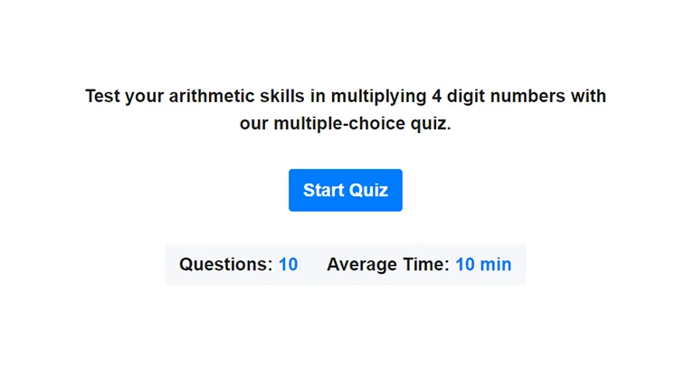 Preview of 4-digit multiplication quiz.