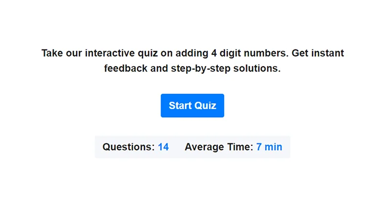 Preview of 4-digit addition quiz.