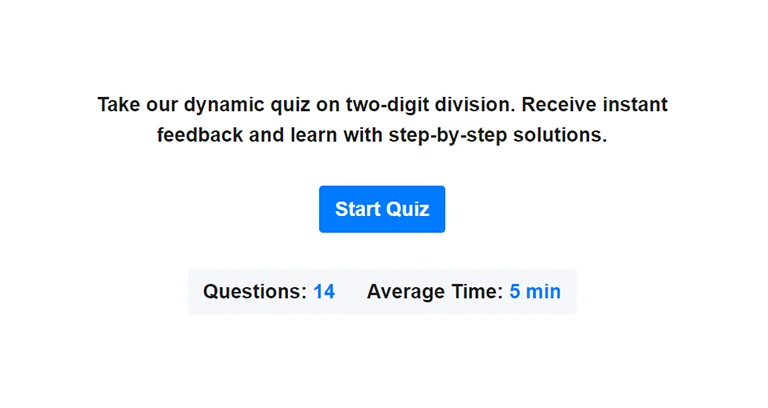 Preview of 2 digit division quiz.