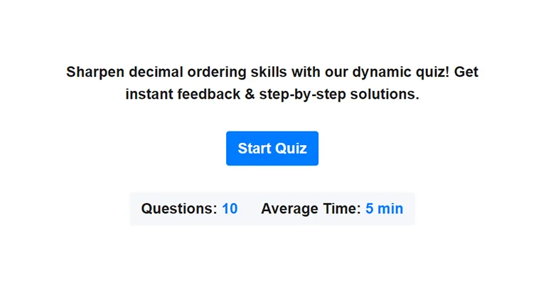 Preview of ordering decimals quiz.