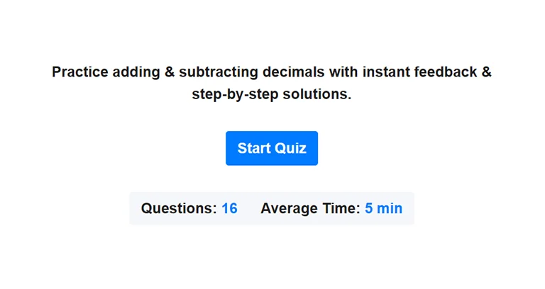 Preview of adding and subtracting decimals quiz.