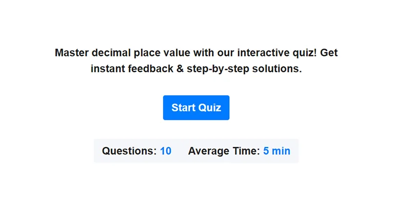 Preview of decimal place value quiz.