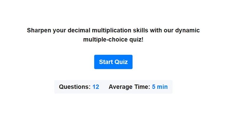 Preview of multiplying decimals quiz.