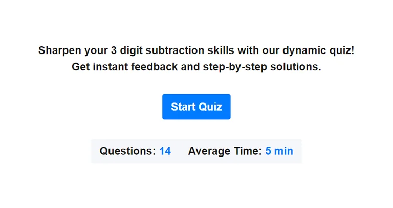 Preview of 3-digit subtraction quiz.