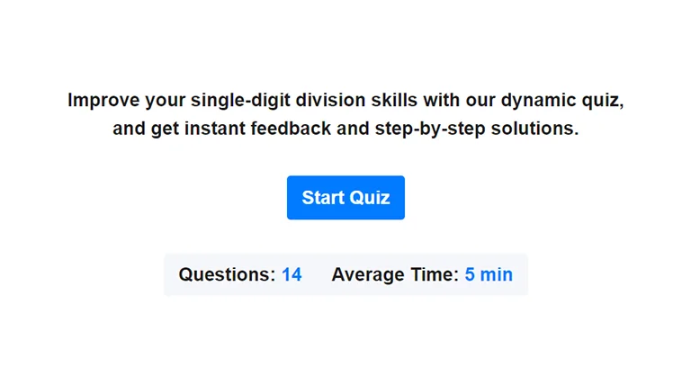 Preview of single digit division quiz.