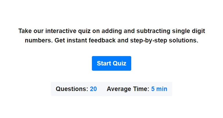 Preview of single digit addition and subtracting quiz.