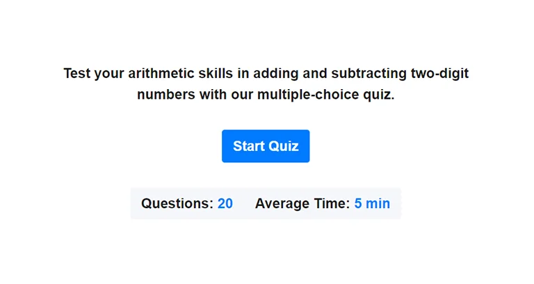 Preview of 2-digit digit addition and subtraction quiz.