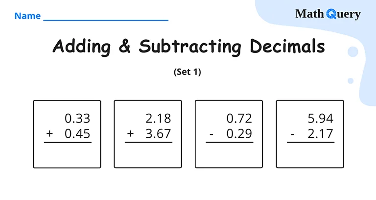 Preview of adding and subtracting decimals worksheet.