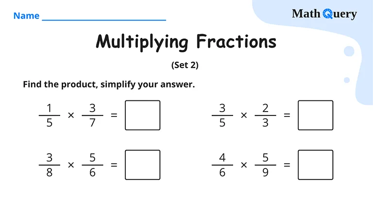 Preview of multiplying fractions worksheet.