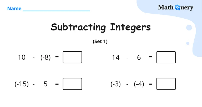 Preview of subtracting integers worksheet.