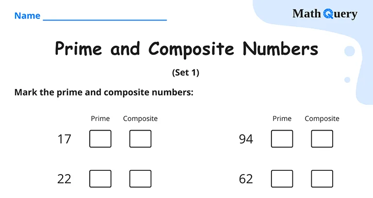 Preview of prime and composite numbers worksheet.