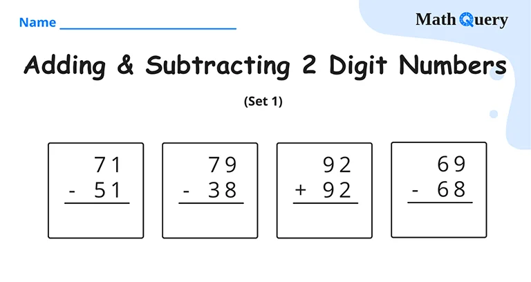 Preview of two digit addition and subtraction worksheet.