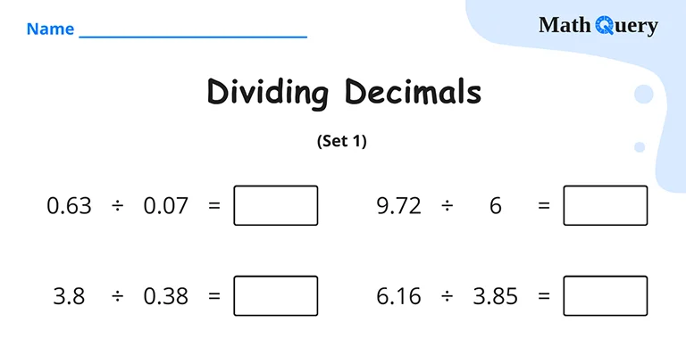 Preview of dividing decimals worksheet.