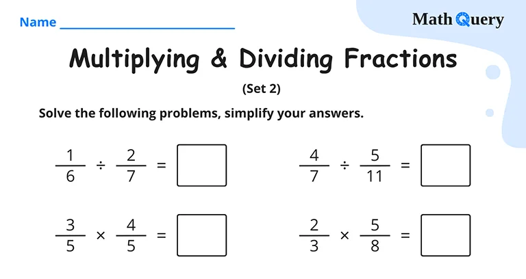 Preview of multiplying and dividing fractions worksheet.