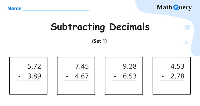 Preview of subtracting decimals worksheet.