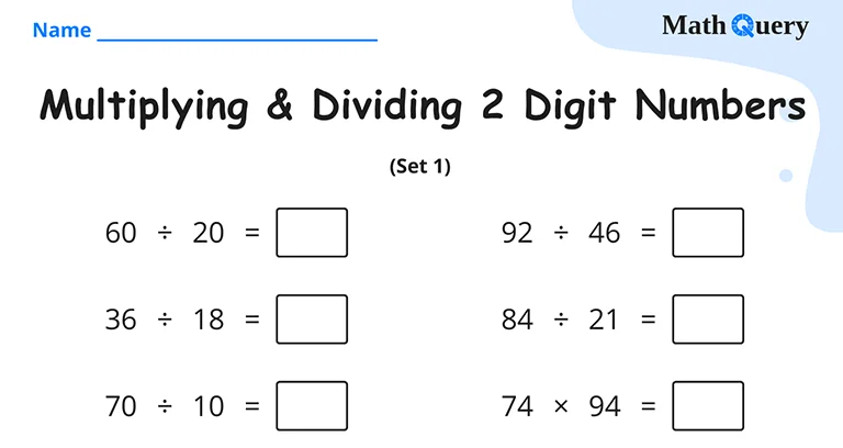 Preview of two digit multiplication and division worksheet.