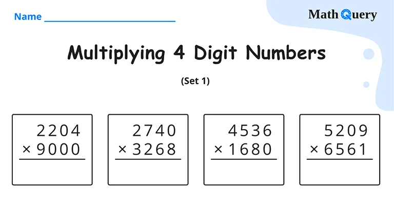 Preview of 4 digit multiplication worksheet.