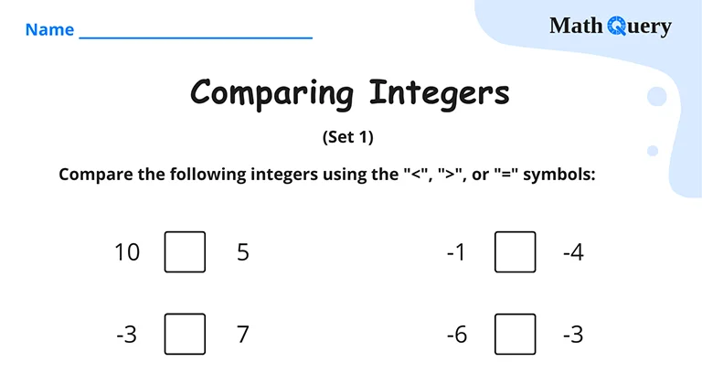 Preview of comparing integers worksheet.