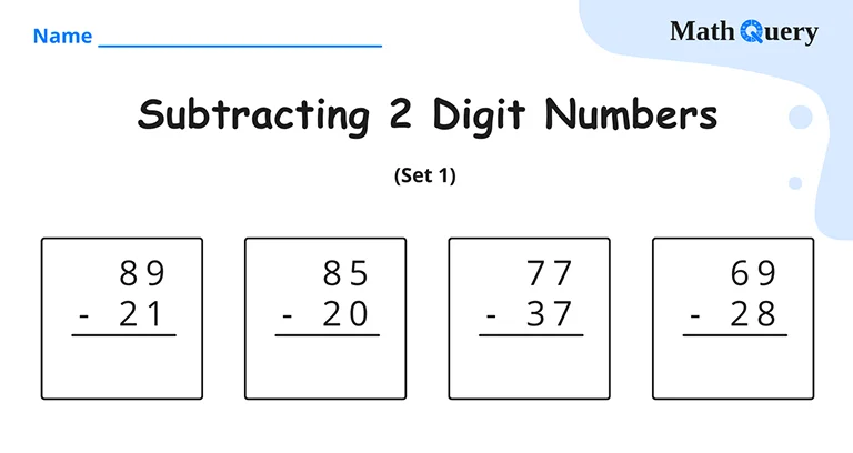 Preview of two digit subtraction worksheet.